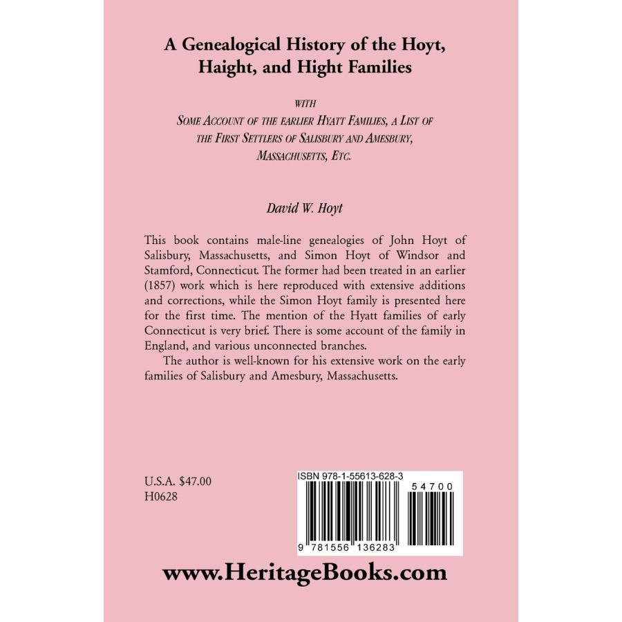 A Genealogical History of the Hoyt, Haight, and Hight Families back cover