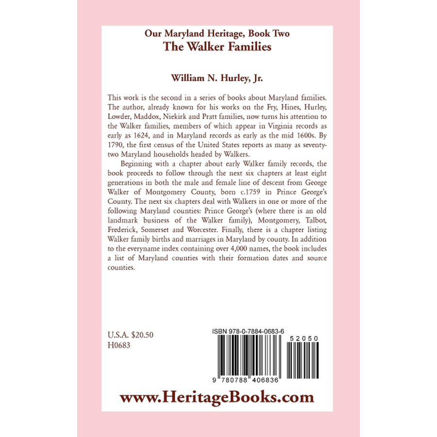 Our Maryland Heritage, Book 2: The Walker Families back cover