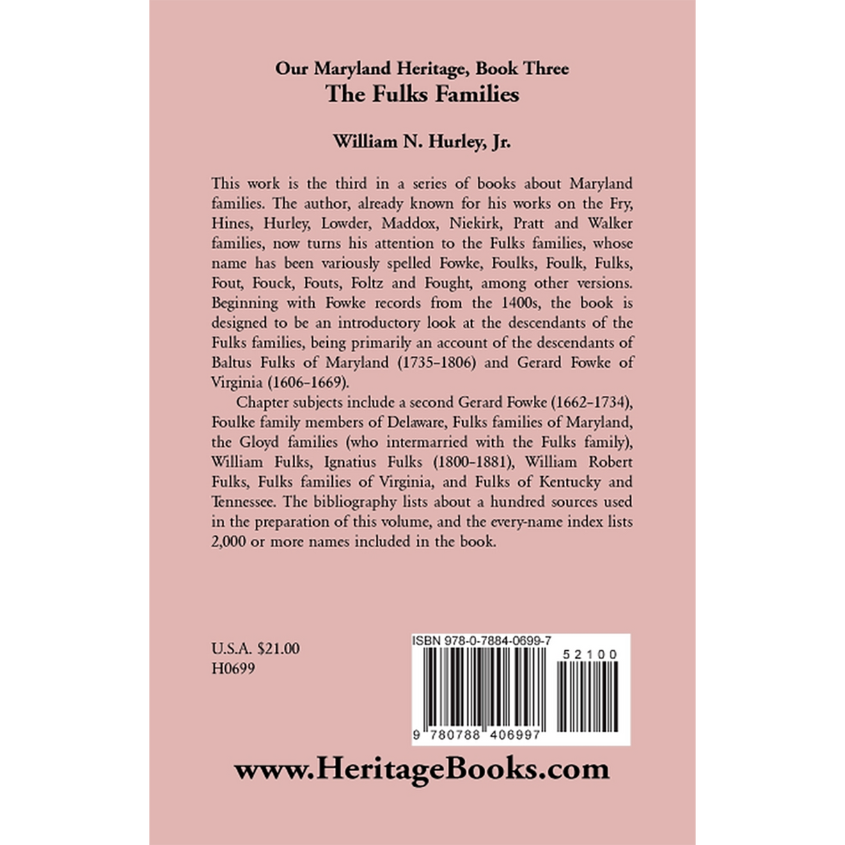Our Maryland Heritage, Book 3: The Fulks Families back cover