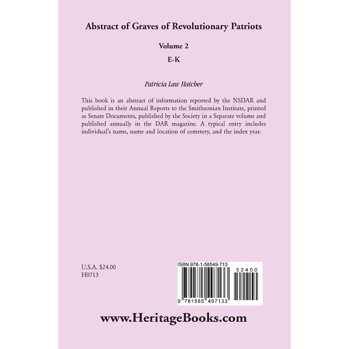 Abstract of Graves of Revolutionary Patriots: Volume 2, E-K back cover