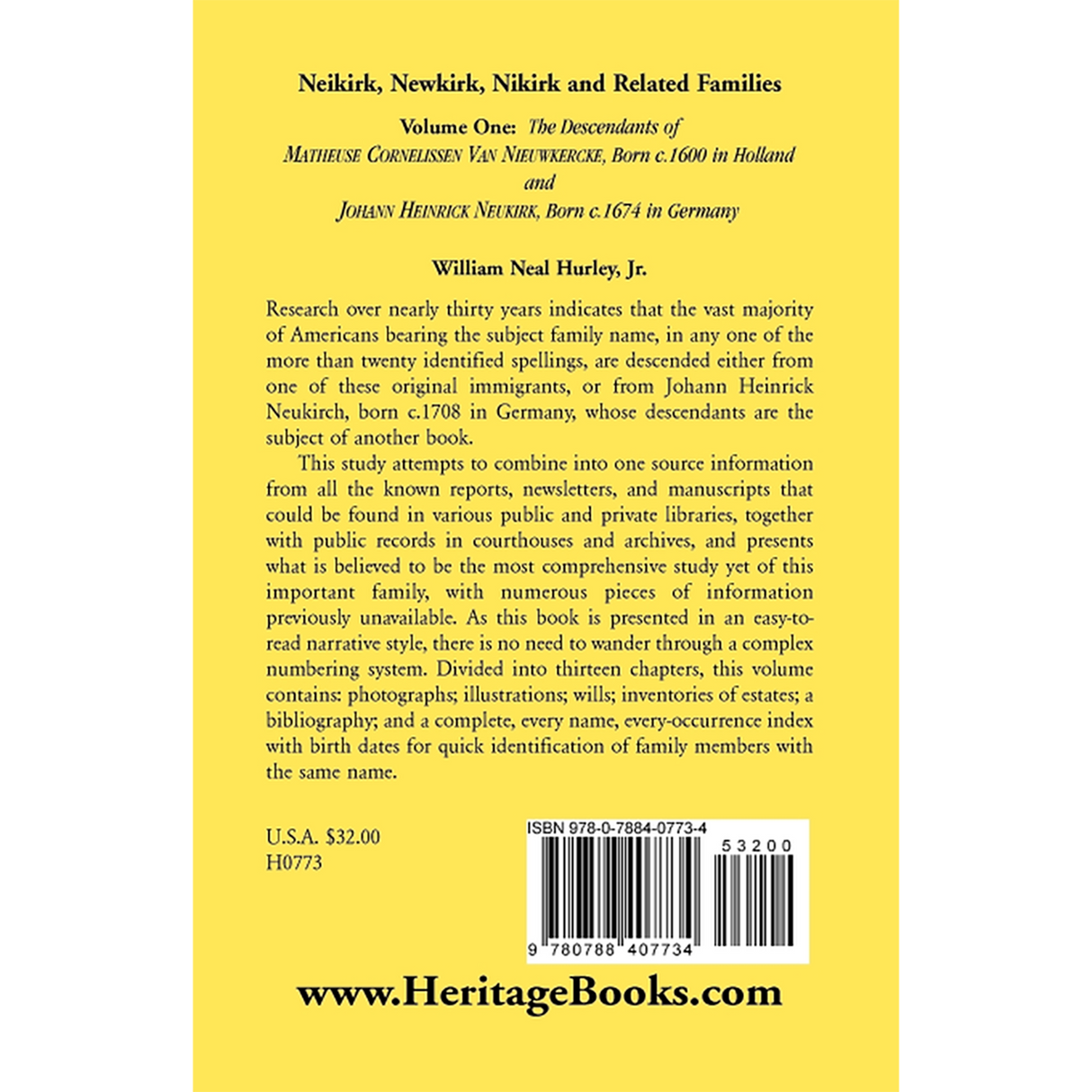 Neikirk, Newkirk, Nikirk and Related Families, Volume One back cover