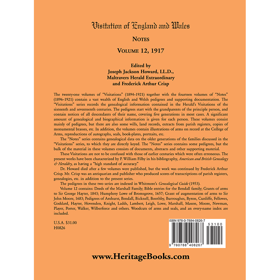 Visitation of England and Wales Notes, Volume 12, 1917 back cover