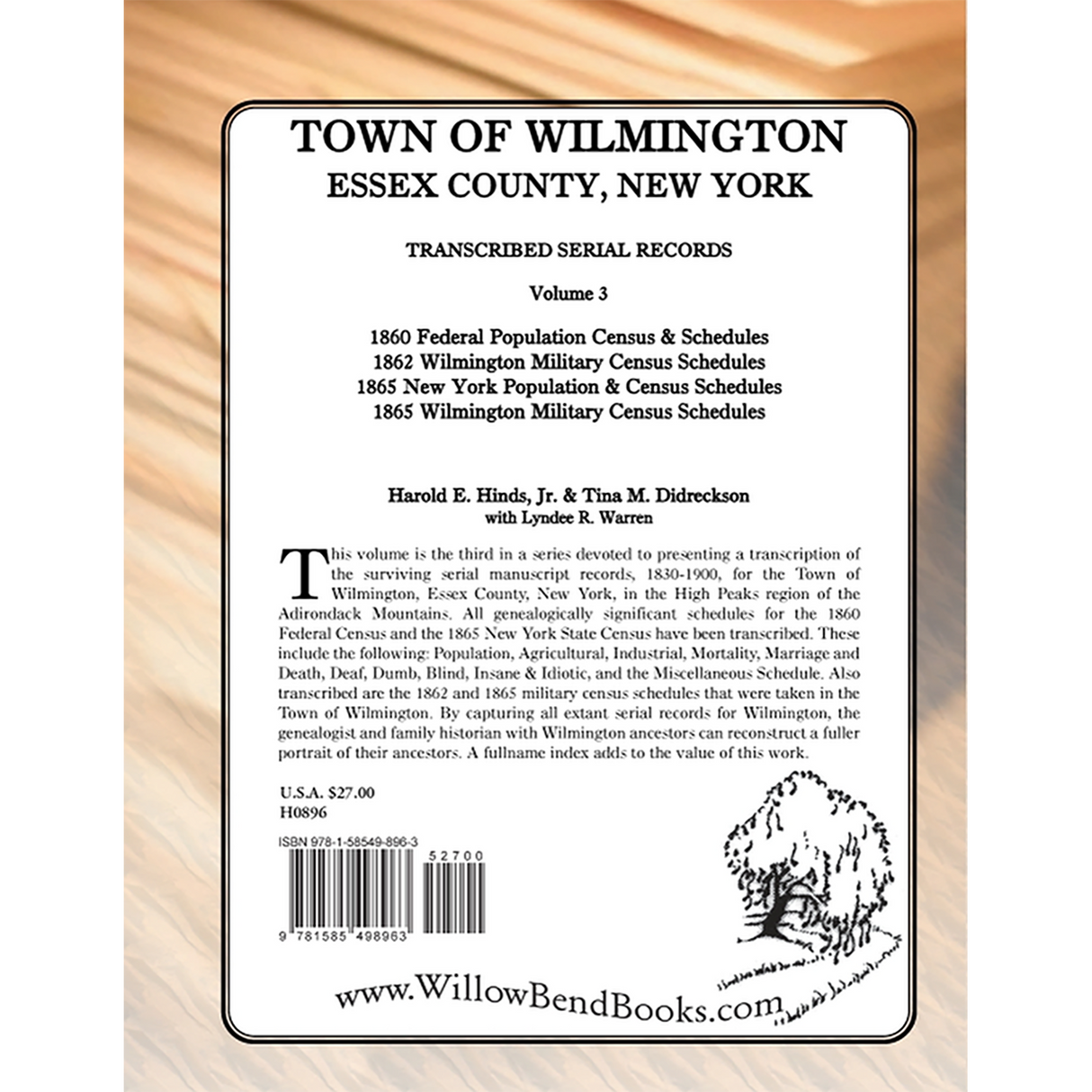 Town of Wilmington, Essex County, New York Transcribed Serial Records, Volume 3 back cover