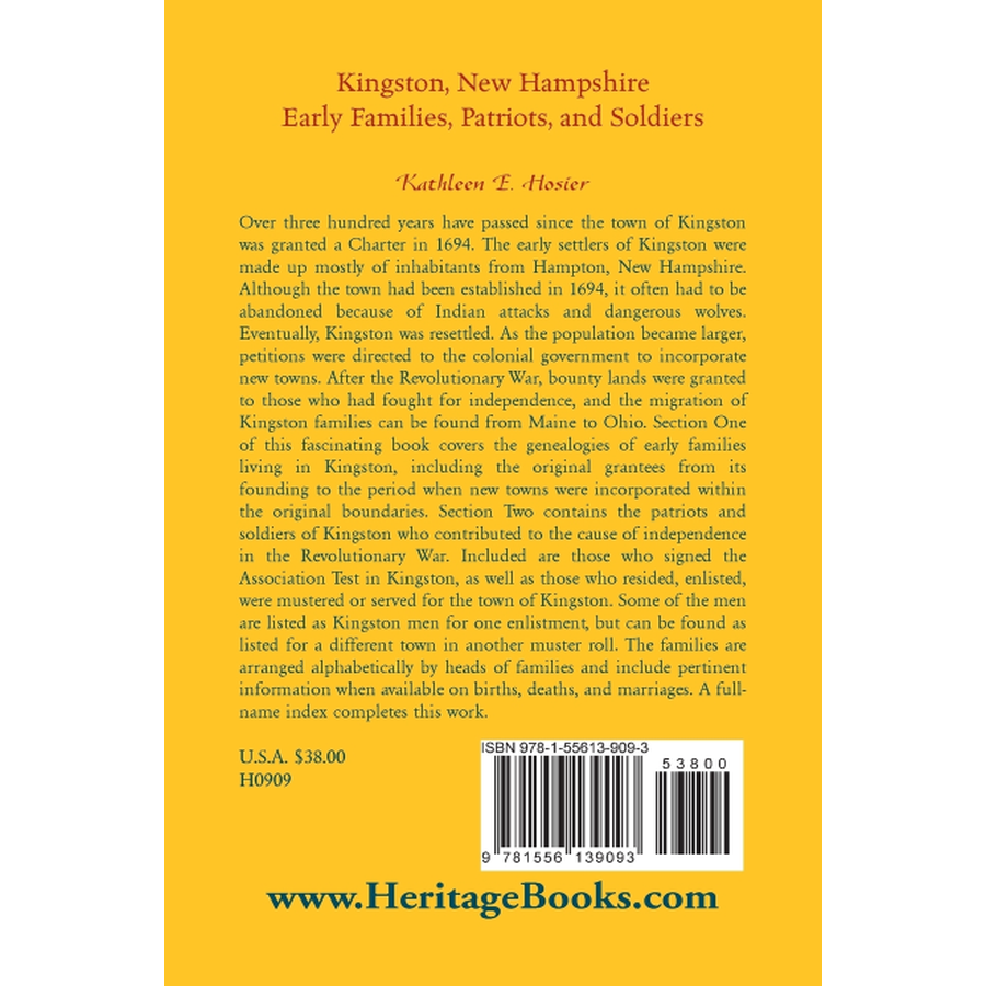 Kingston, New Hampshire Early Families, Patriots, and Soldiers back cover