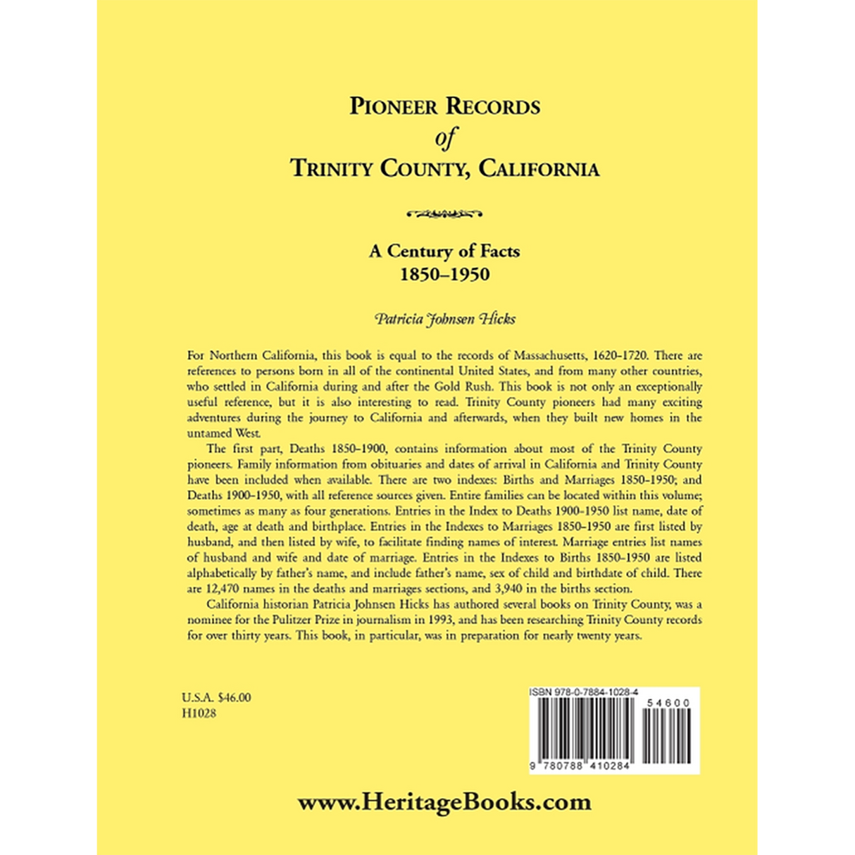 Pioneer Records of Trinity County, California: A Century of Facts, 1850-1950 back cover