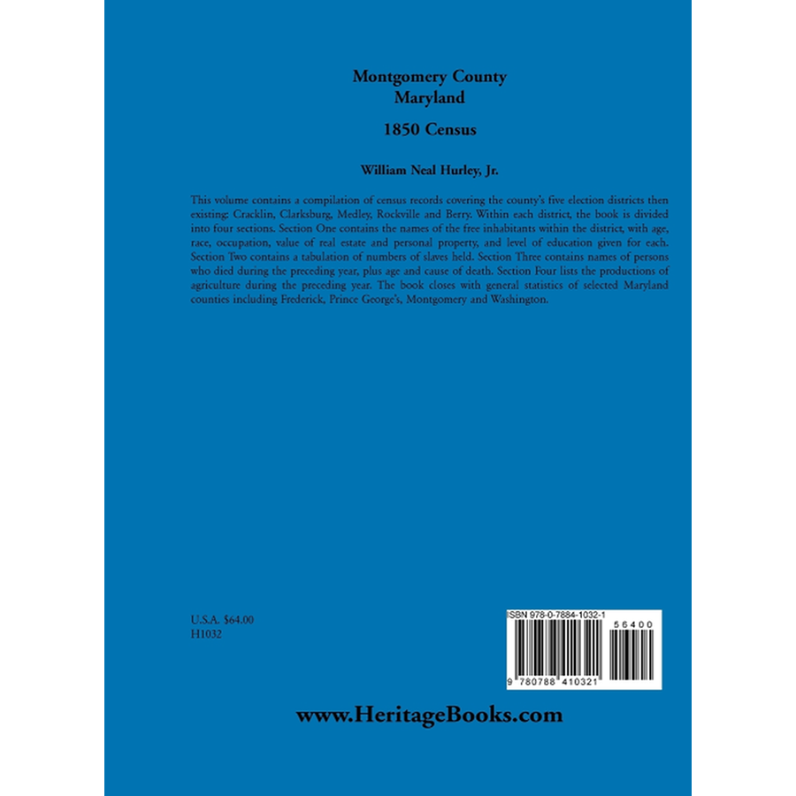 Montgomery County, Maryland 1850 Census back cover