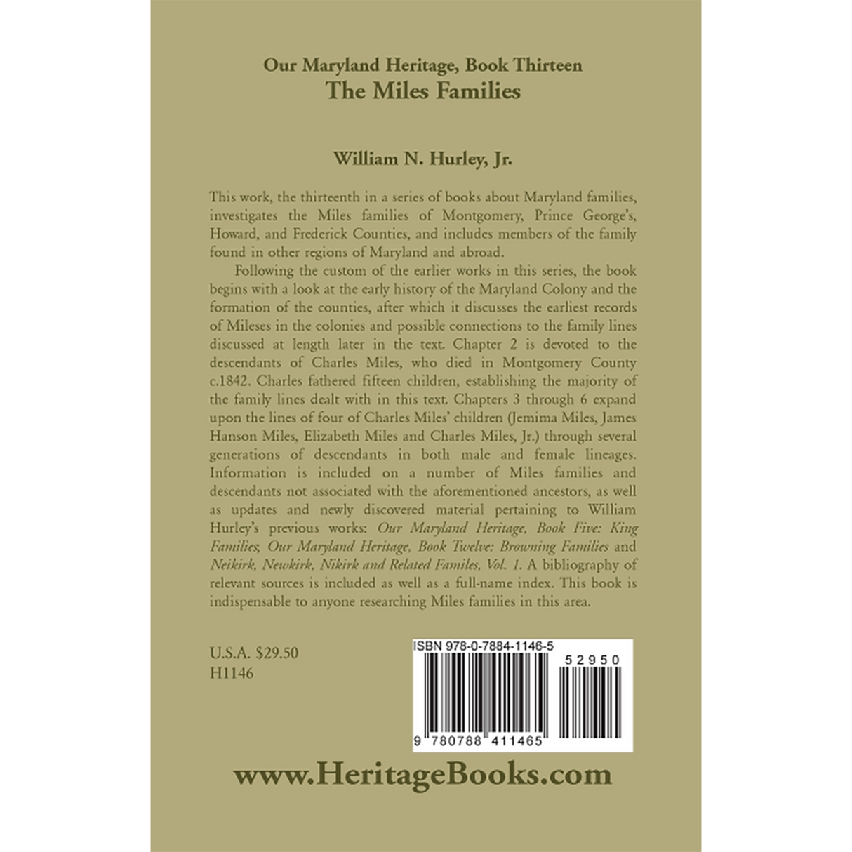 Our Maryland Heritage, Book 13: The Miles Family back cover