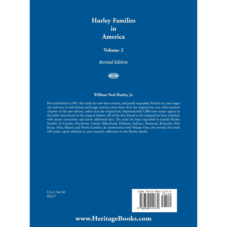 Hurley Families in America, Volume 2, Revised Edition back cover