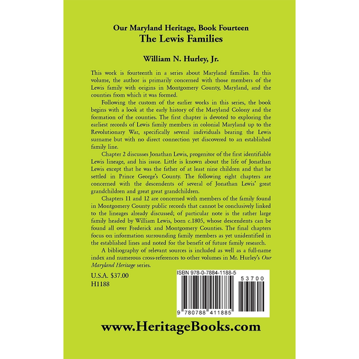Our Maryland Heritage, Book 14: The Lewis Families back cover