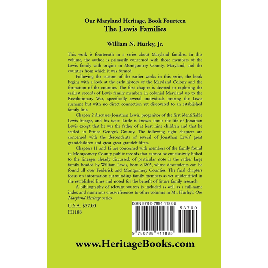 Our Maryland Heritage, Book 14: The Lewis Families back cover