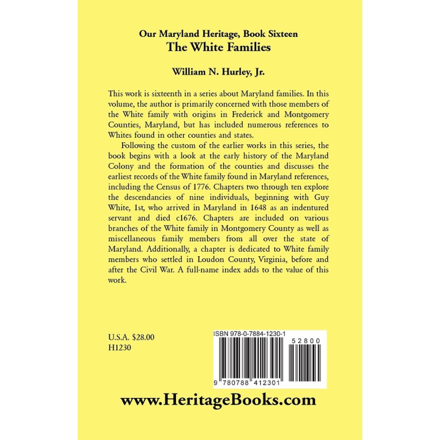 Our Maryland Heritage, Book 16: The White Families back cover
