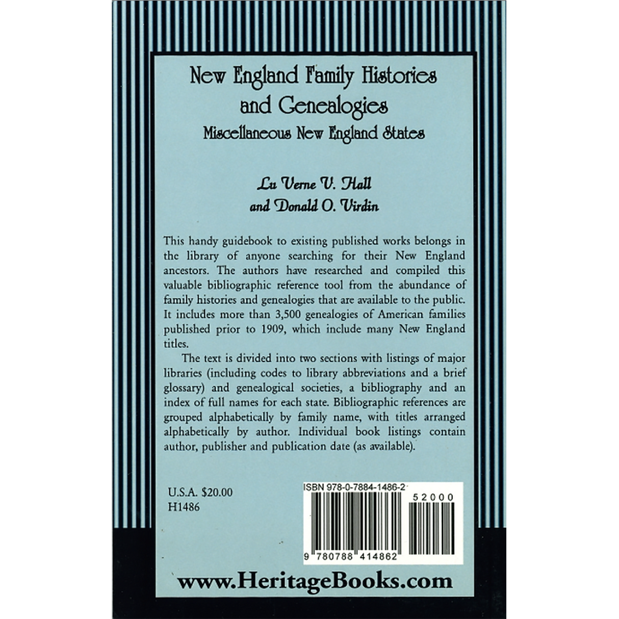 New England Family Histories and Genealogies: Miscellaneous New England States back cover