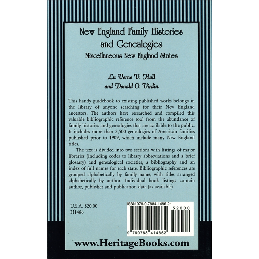 New England Family Histories and Genealogies: Miscellaneous New England States back cover