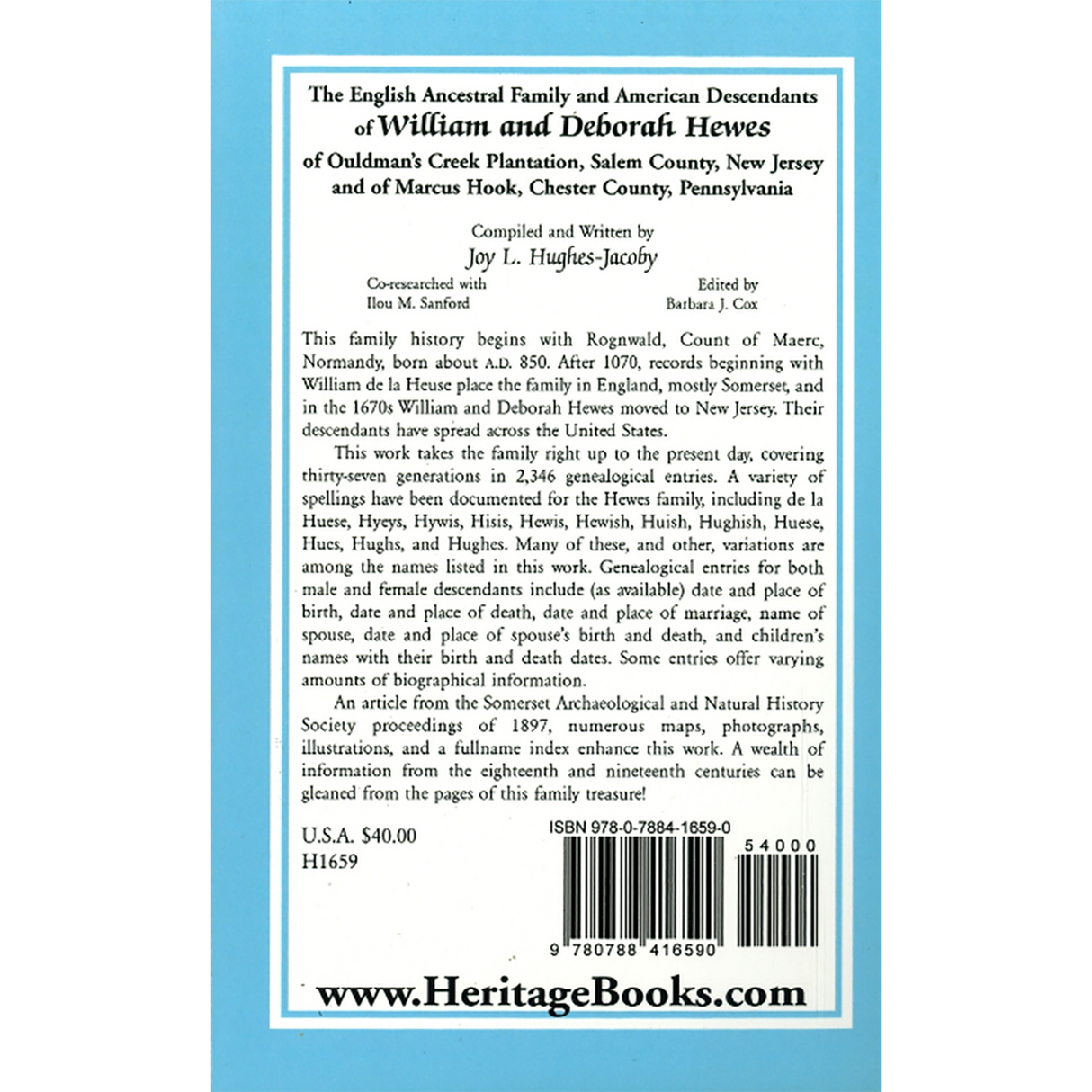 The English Ancestral Family and American Descendants of William and Deborah Hewes back cover