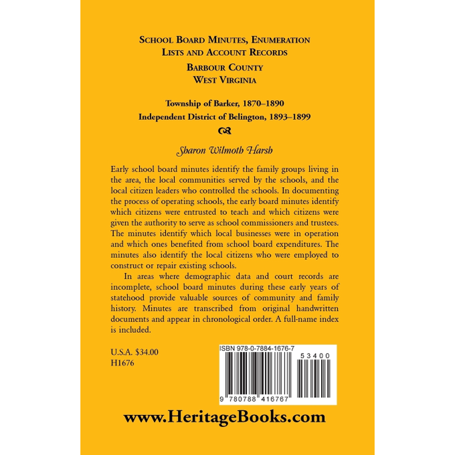 School Board Minutes, Barbour County, West Virginia: Township of Barker and Independent District of Belington back cover