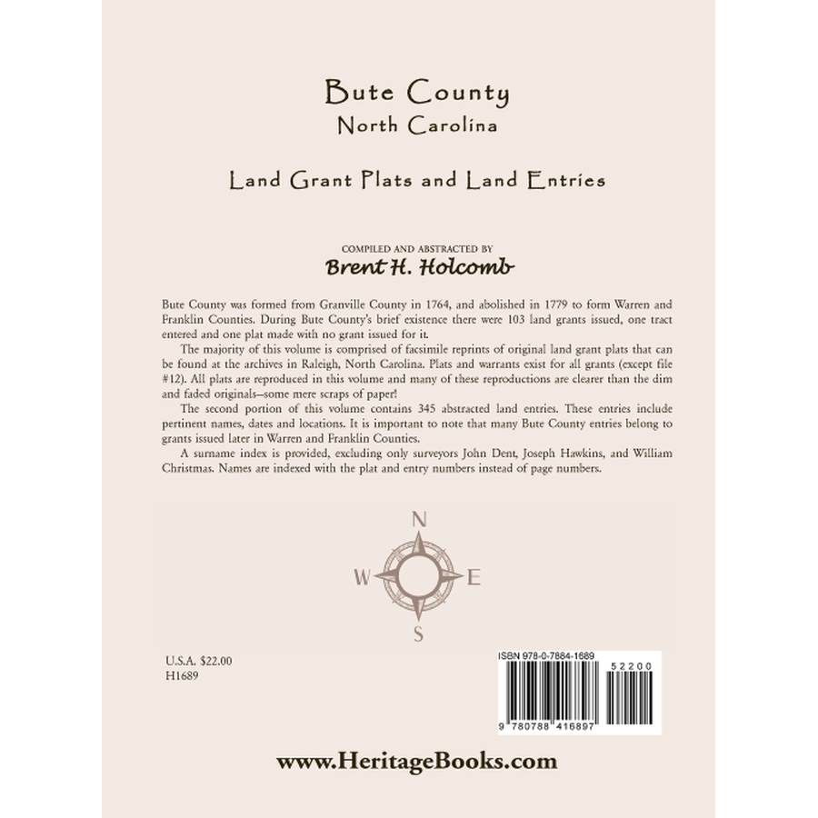 Bute County, North Carolina Land Grant Plats and Land Entries back cover