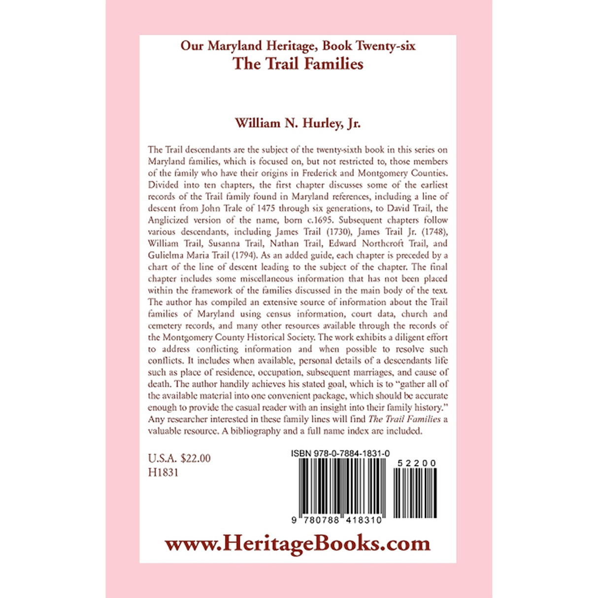 Our Maryland Heritage, Book 26: The Trail Families back cover