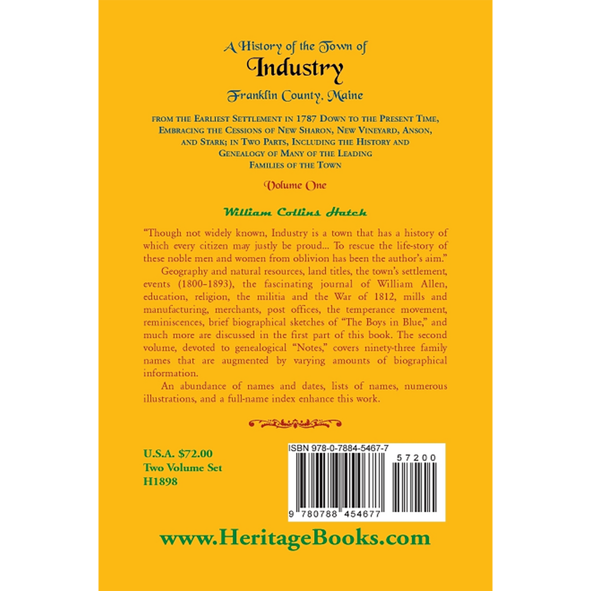 History of the Town of Industry, Franklin County, Maine, Volume 1 back cover