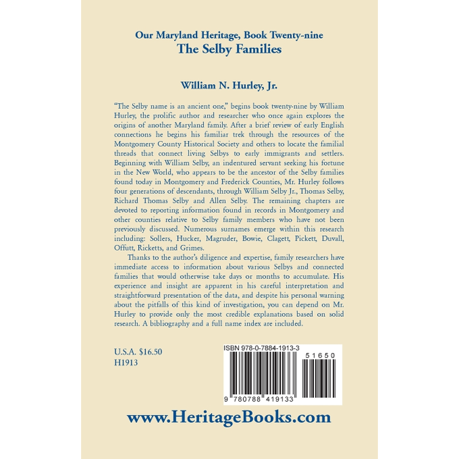 Our Maryland Heritage, Book 29: The Selby Families back cover