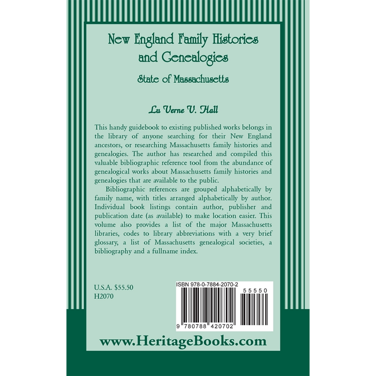 New England Family Histories and Genealogies: State of Massachusetts back cover