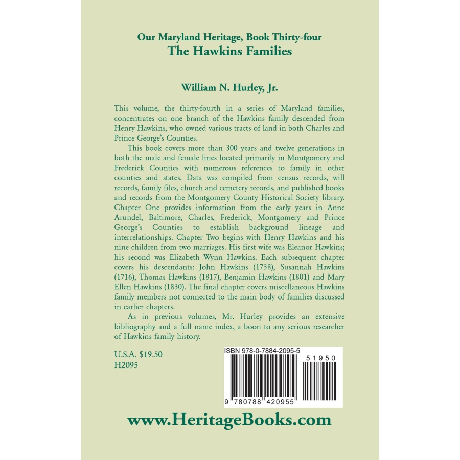 Our Maryland Heritage, Book 34 : The Hawkins Families back cover