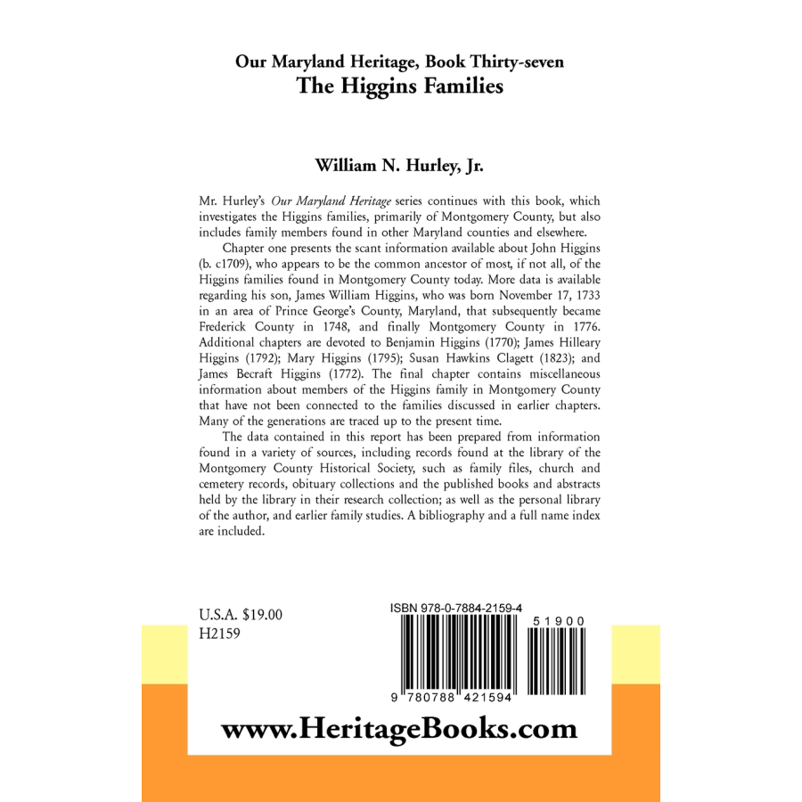 Our Maryland Heritage, Book 37: The Higgins Families back cover