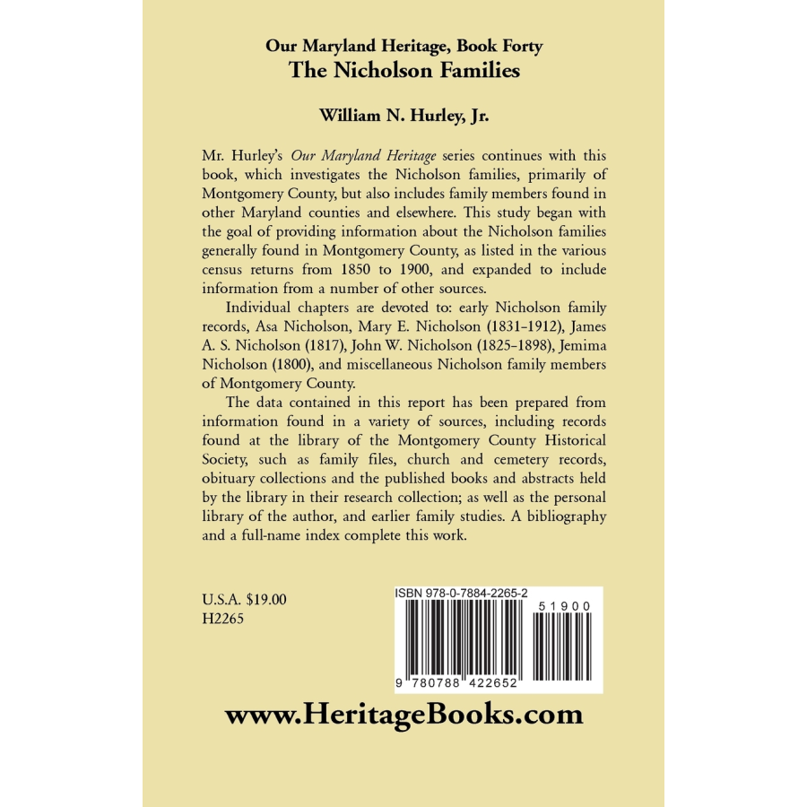 Our Maryland Heritage, Book 40: The Nicholson Families back cover