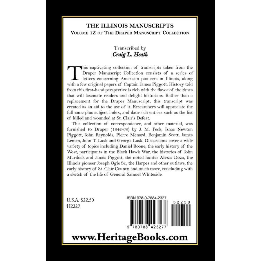The Illinois Manuscripts: Volume 1Z of the Draper Manuscript Collection back cover