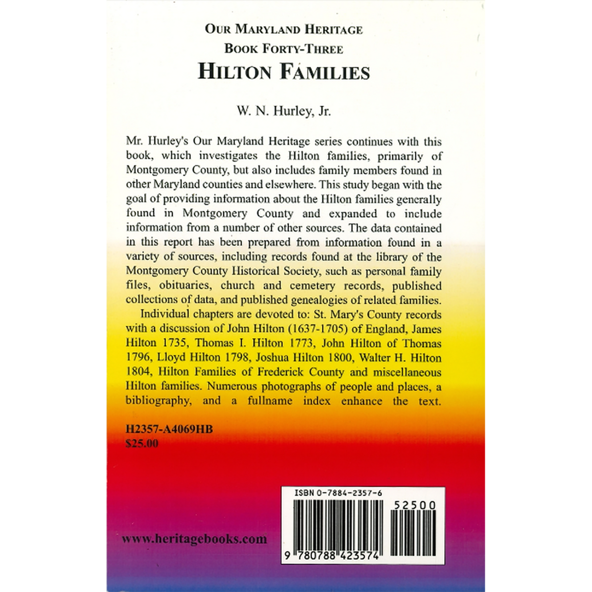 Our Maryland Heritage, Book 43: The Hilton Families back cover