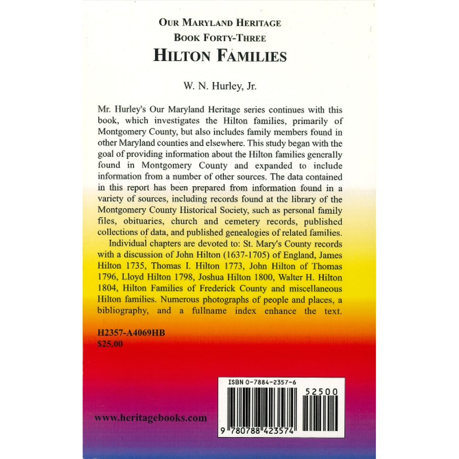 Our Maryland Heritage, Book 43: The Hilton Families back cover
