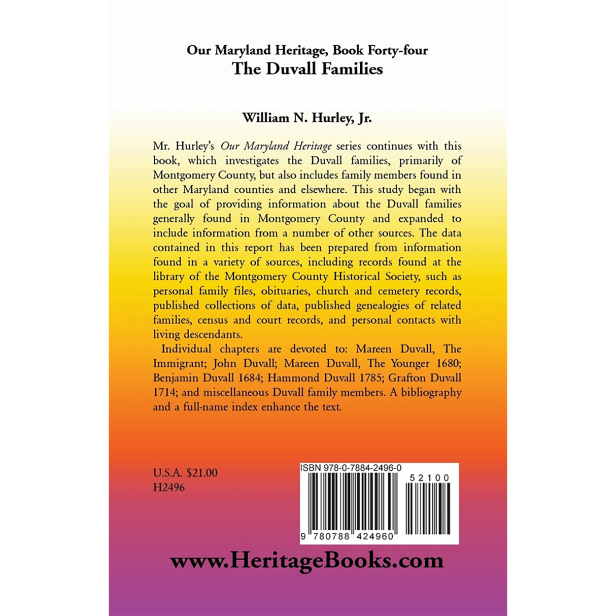Our Maryland Heritage, Book 44: The Duvall Families back cover