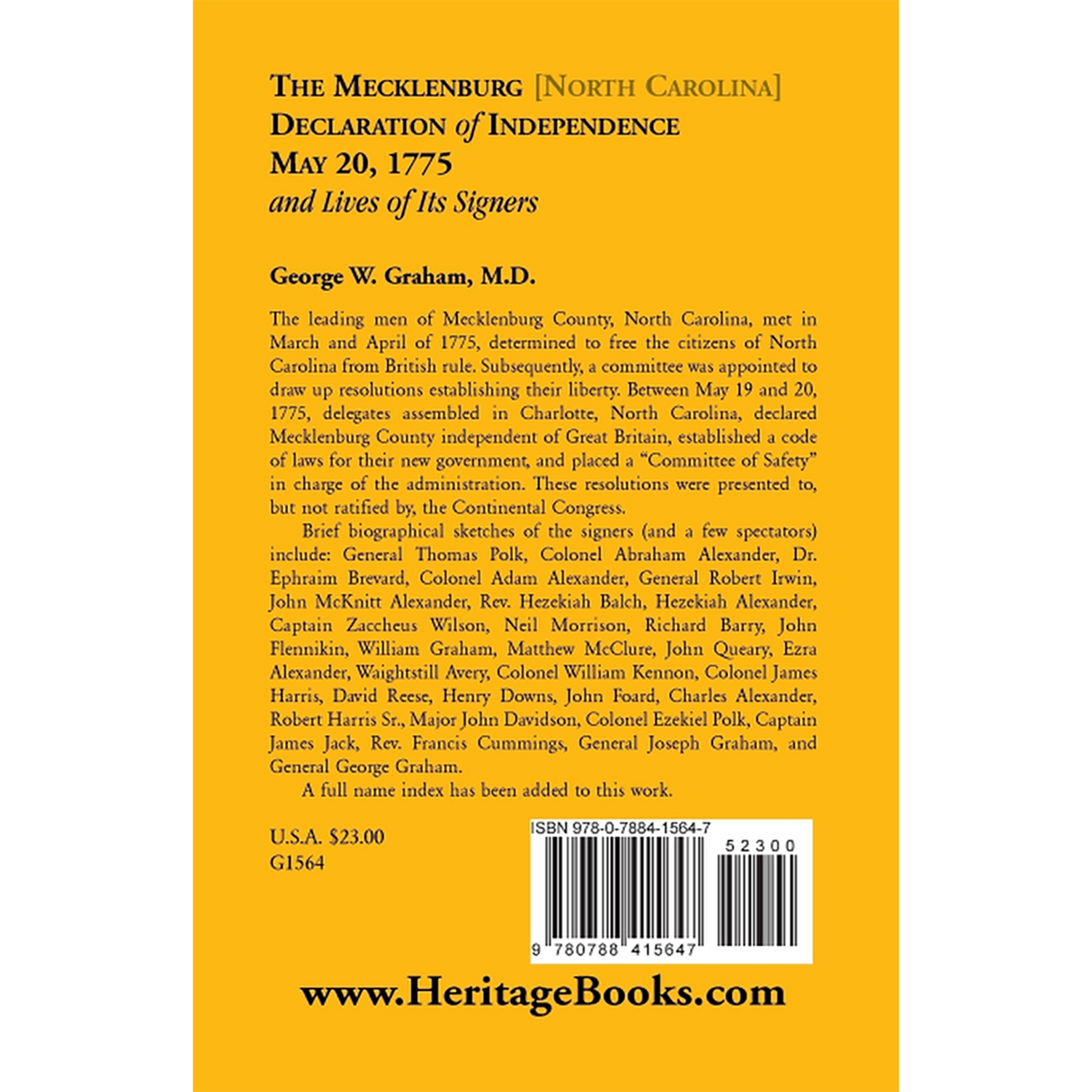 The Mecklenburg Declaration: Its Origin, History and Actors with a Bibliography of Its Literature, and Explanatory Documents back cover