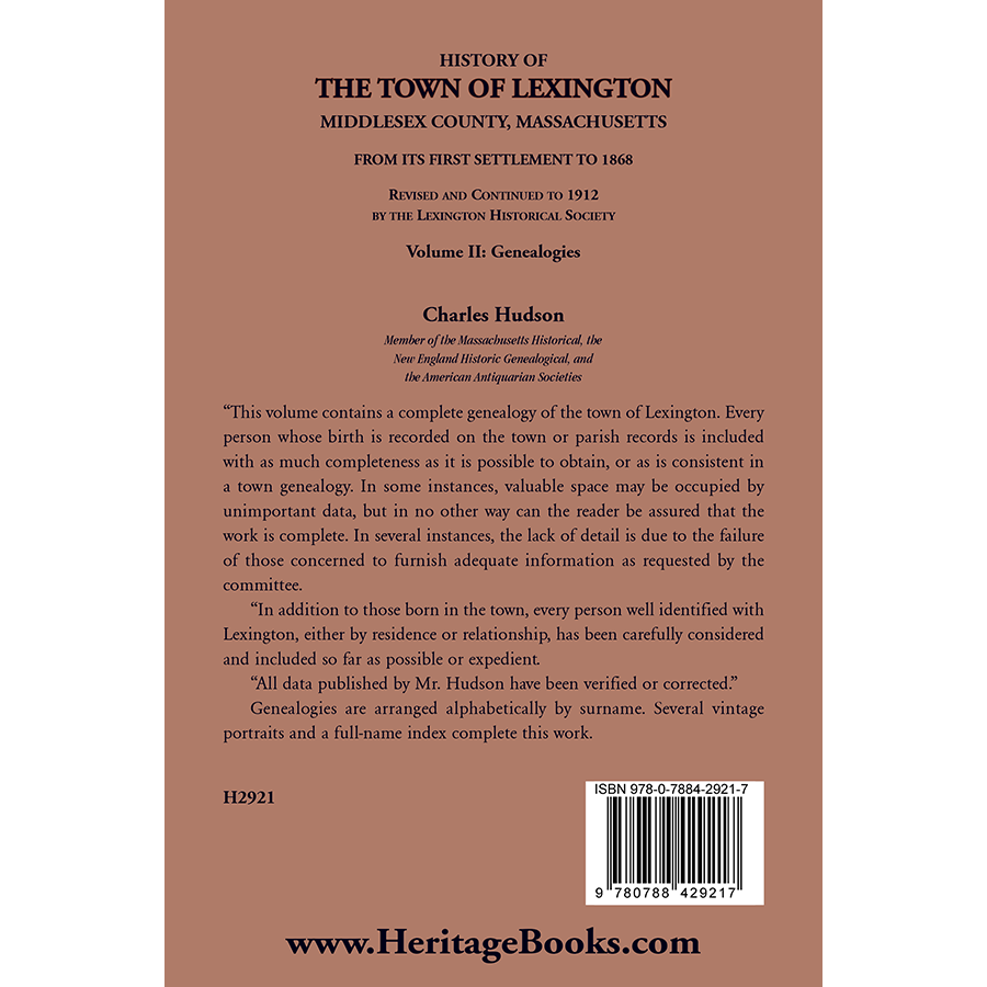 History of the Town of Lexington, Middlesex County, Massachusetts, Genealogies Volume II