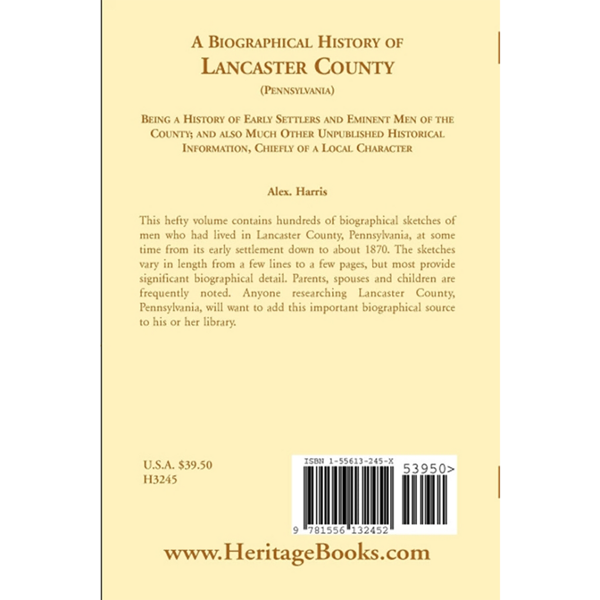 A Biographical History of Lancaster County (Pennsylvania): Being a History of Early Settlers and Eminent Men of the County back cover