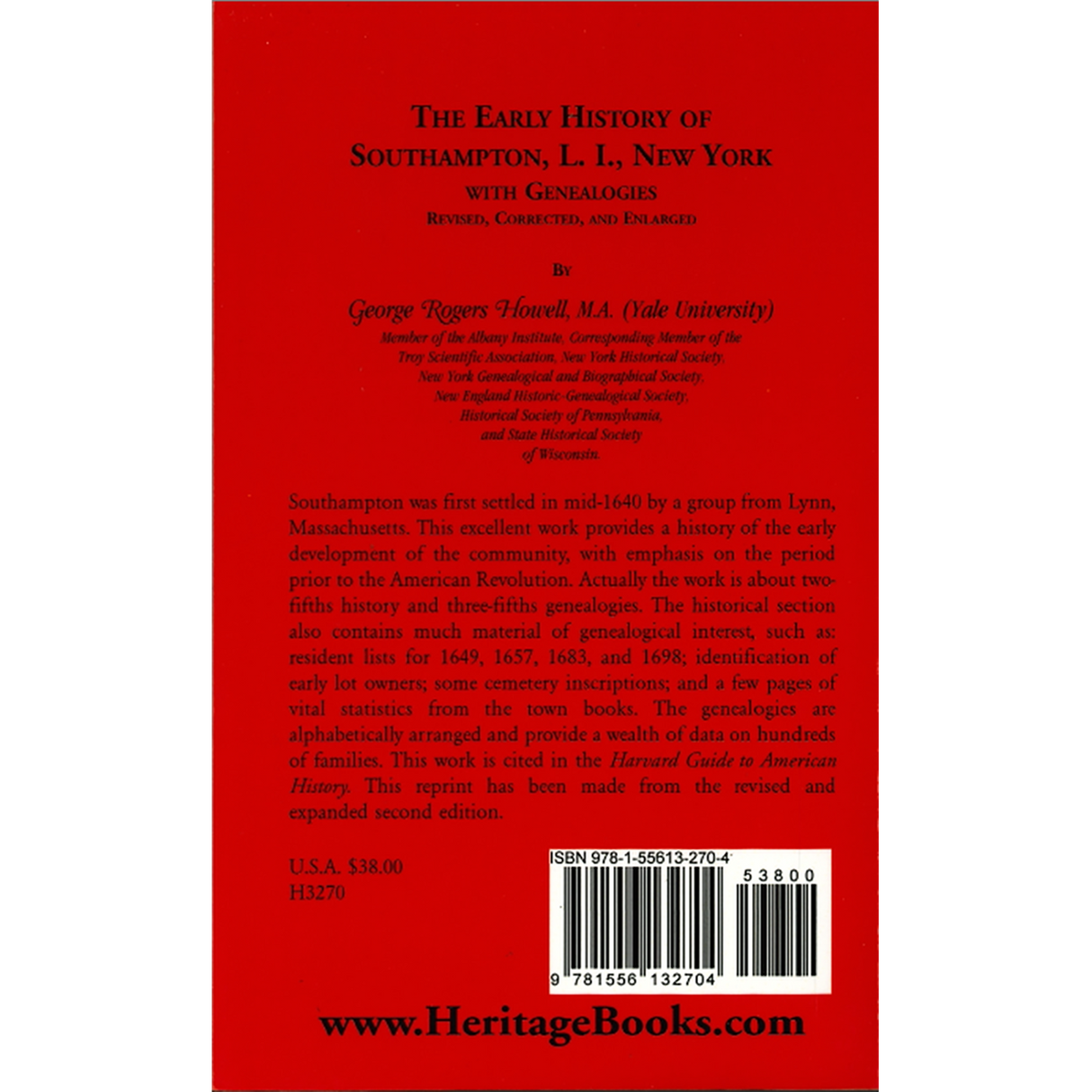The Early History of Southampton, Long Island, New York, with Genealogies back cover
