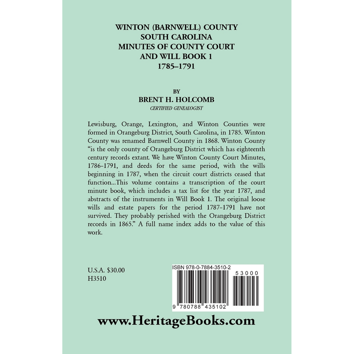 Winton (Barnwell) County, South Carolina Minutes of County Court and Will Book 1, 1785-1791 back cover