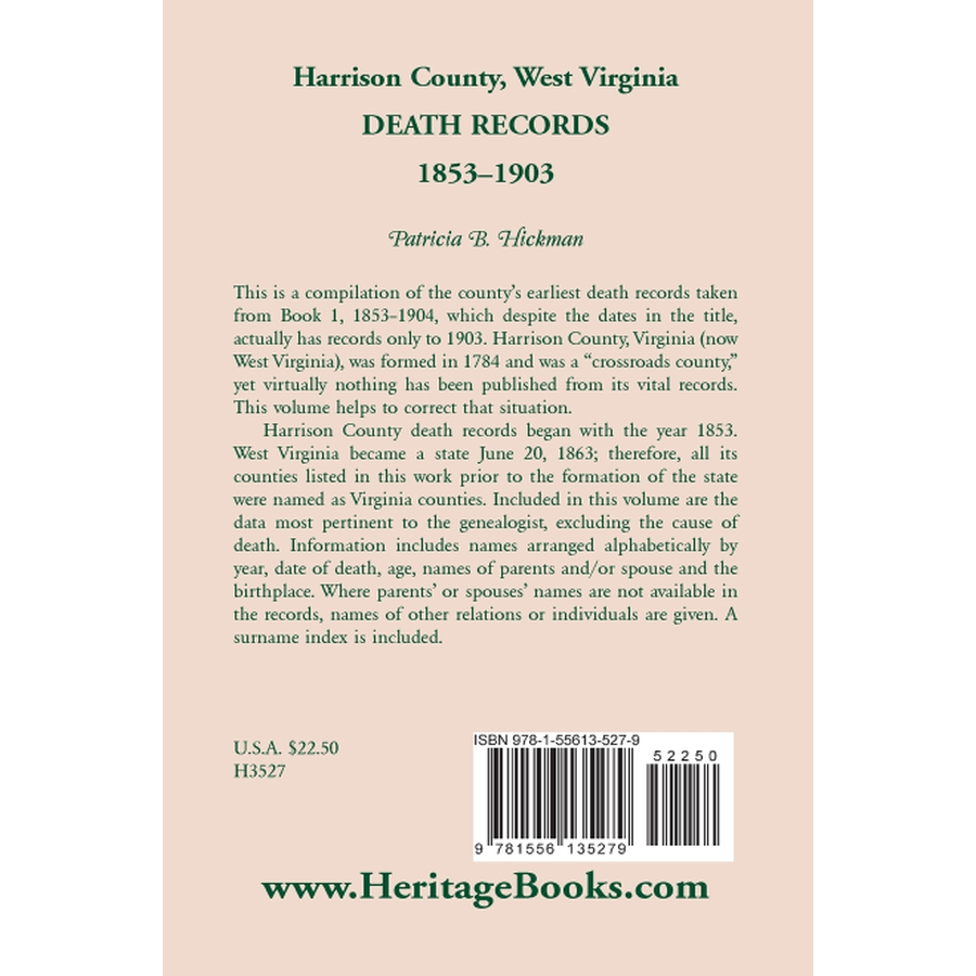 Harrison County, West Virginia, Death Records, 1853-1903 back cover