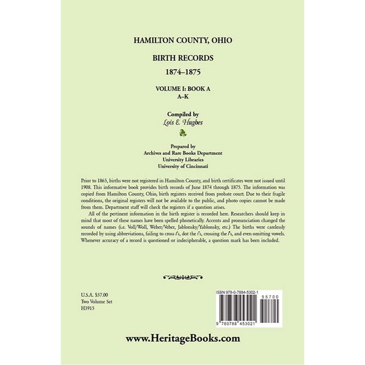 Hamilton County, Ohio Birth Records 1874-1875, Volume 1