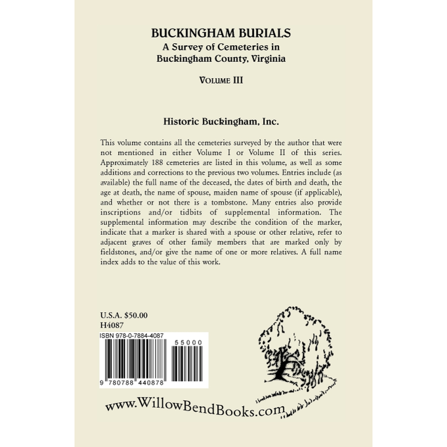 Buckingham Burials, A Survey of Cemeteries in Buckingham County, Virginia: Volume 3 back cover