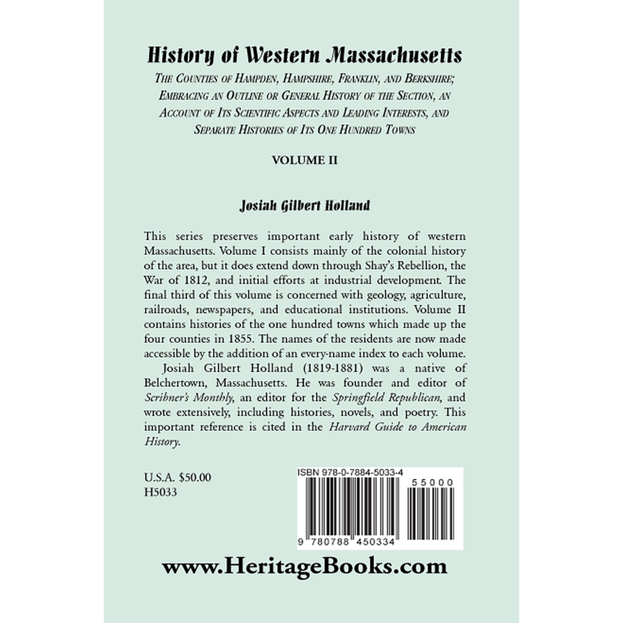 History of Western Massachusetts: Volume 2, Parts III back cover