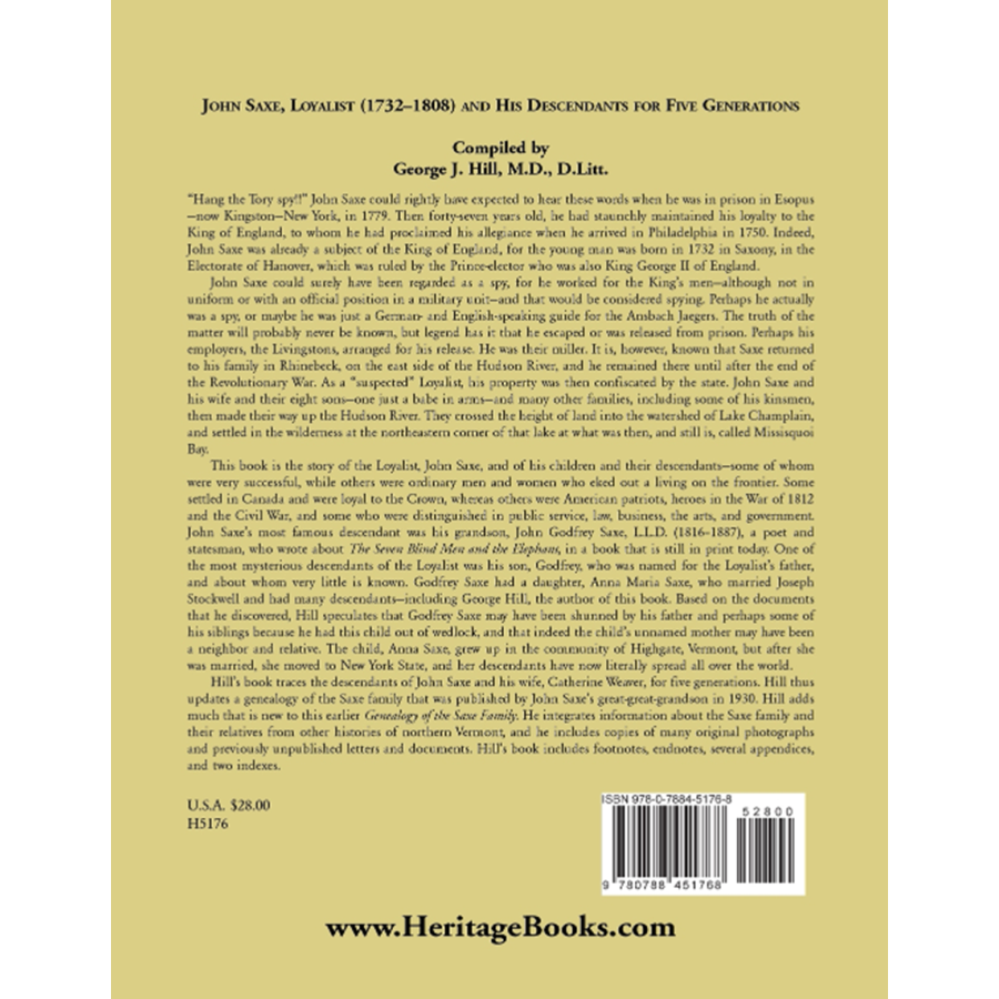 John Saxe, Loyalist back cover