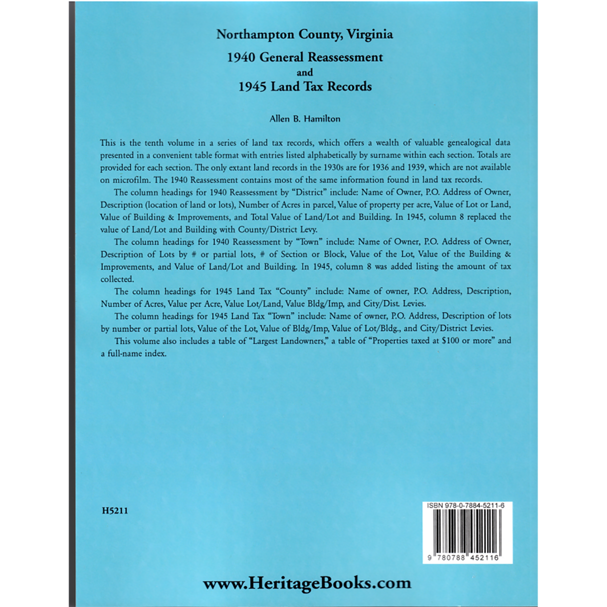 Northampton County, Virginia 1940 General Reassessment and 1945 Land Tax Records back cover