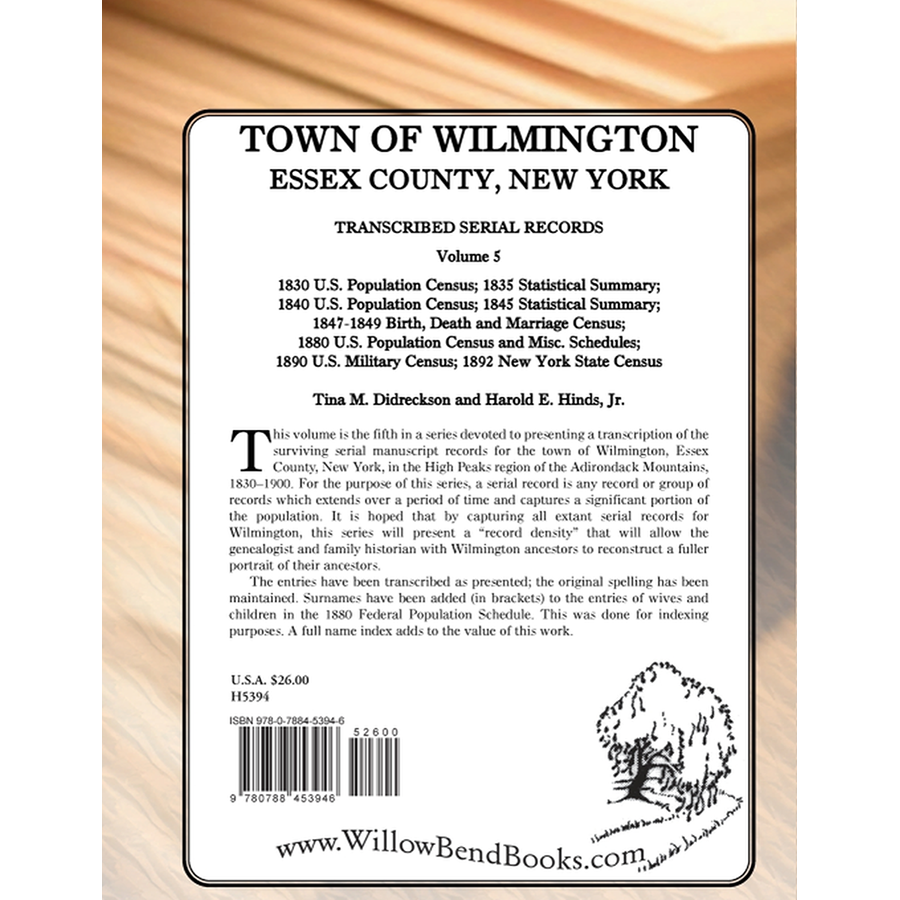 Town of Wilmington, Essex County, New York Transcribed Serial Records, Volume 5 back cover