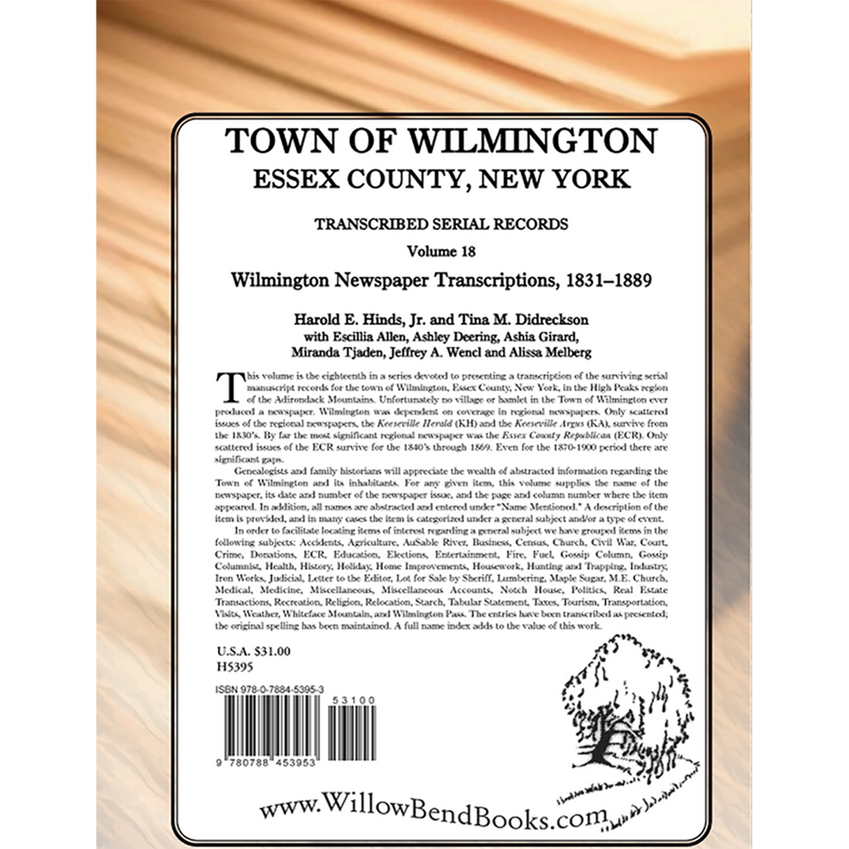 Town of Wilmington, Essex County, New York Transcribed Serial Records, Volume 18: Wilmington Newspaper Transcriptions, 1831-1889 back cover