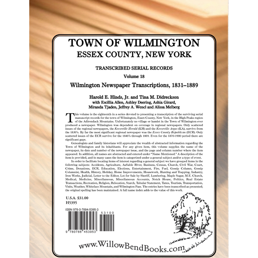 Town of Wilmington, Essex County, New York Transcribed Serial Records, Volume 18: Wilmington Newspaper Transcriptions, 1831-1889 back cover