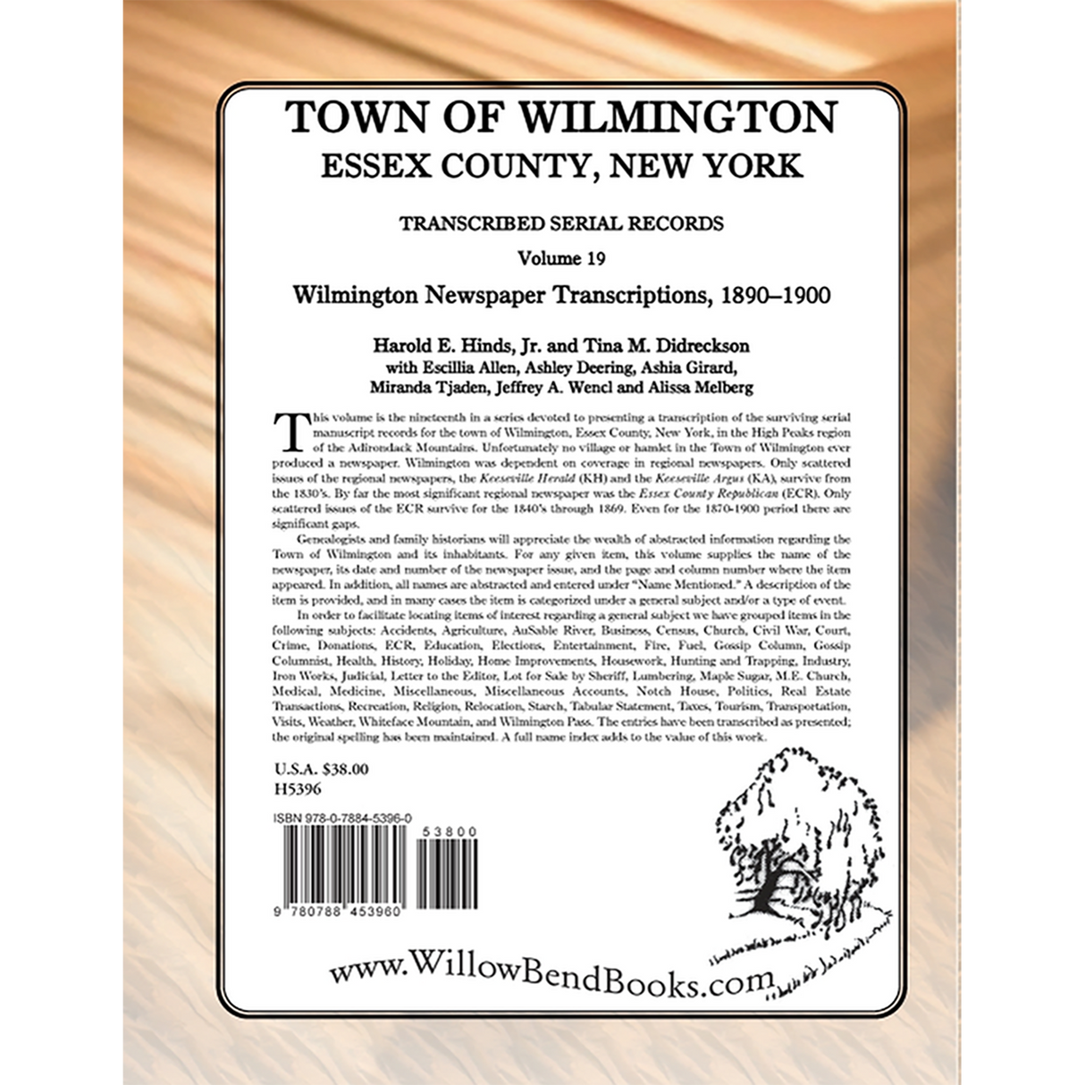 Town of Wilmington, Essex County, New York Transcribed Serial Records, Volume 19: Wilmington Newspaper Transcriptions, 1890-1900 back cover