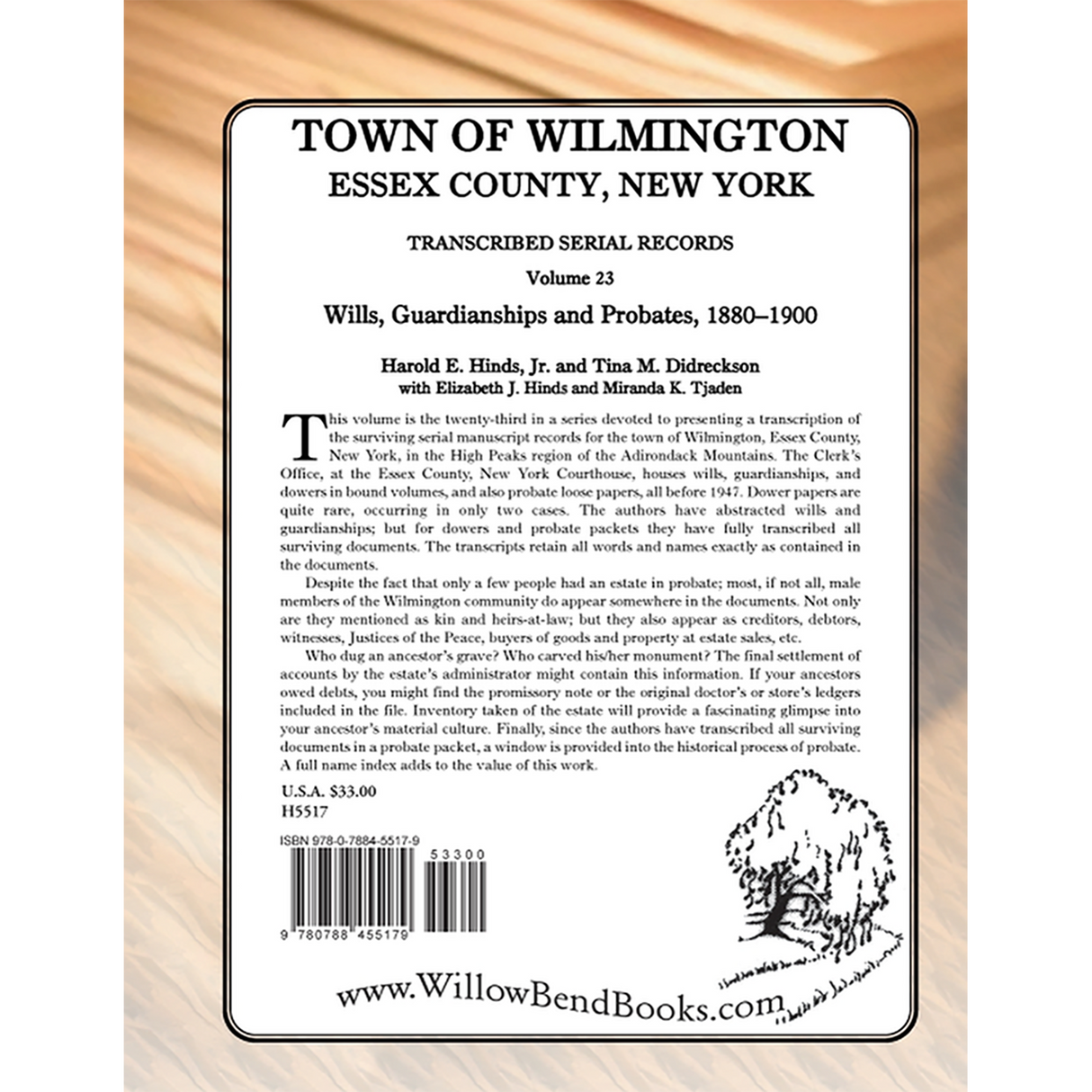 Town of Wilmington, Essex County, New York Transcribed Serial Records, Volume 23: Wills, Guardianships and Probates, 1880-1900 back cover