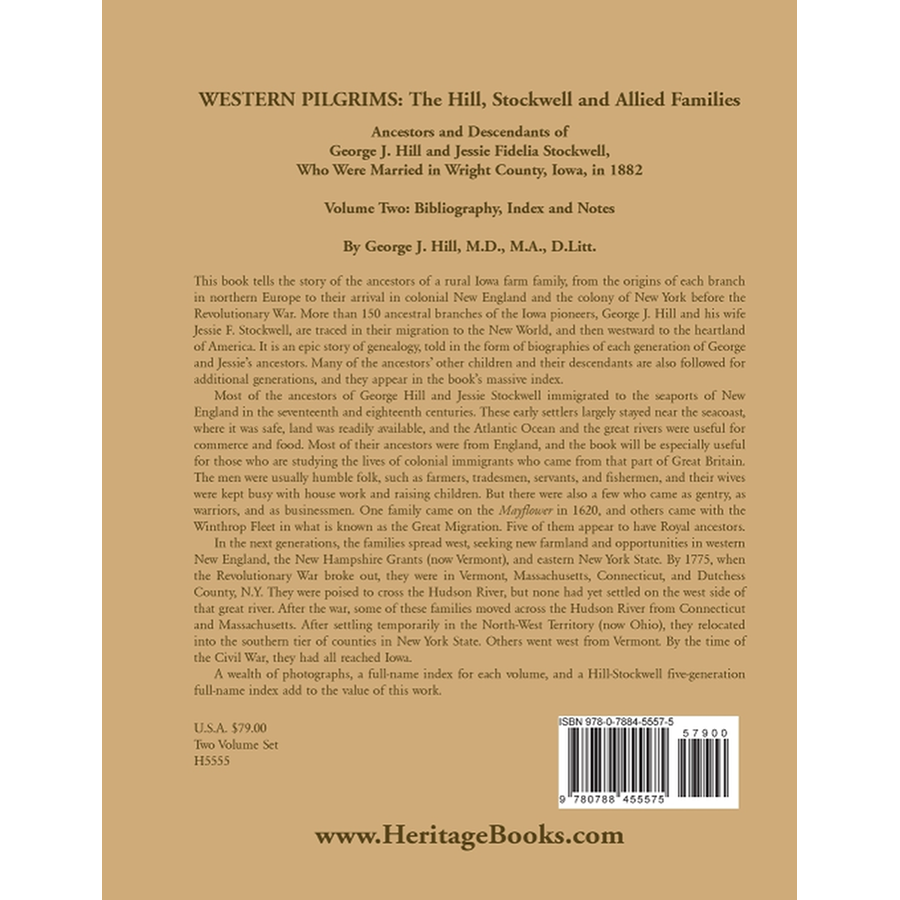 Western Pilgrims: The Hill, Stockwell and Allied Families, Volume II back cover