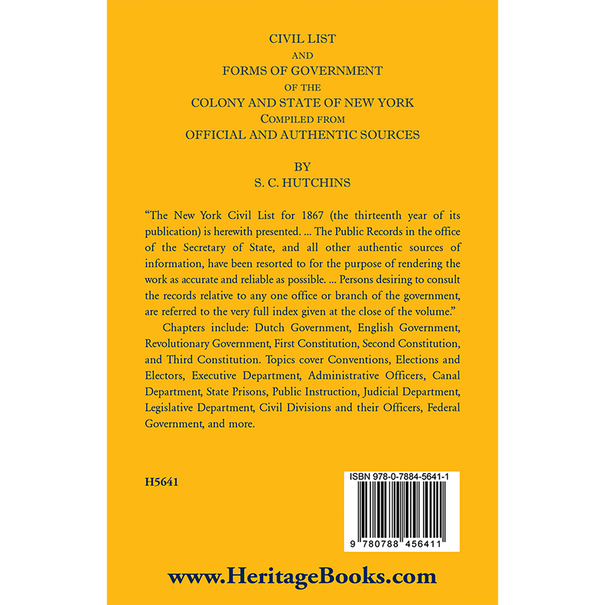 Civil List and Forms of Government of the Colony and State of New York, Compiled from Official and Authentic Sources back cover