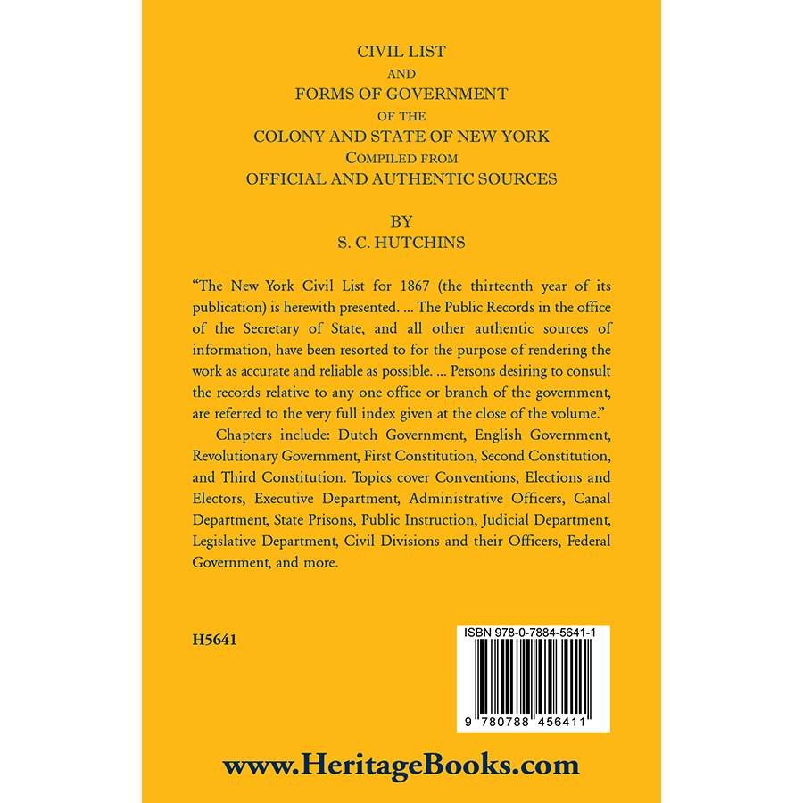 Civil List and Forms of Government of the Colony and State of New York, Compiled from Official and Authentic Sources back cover